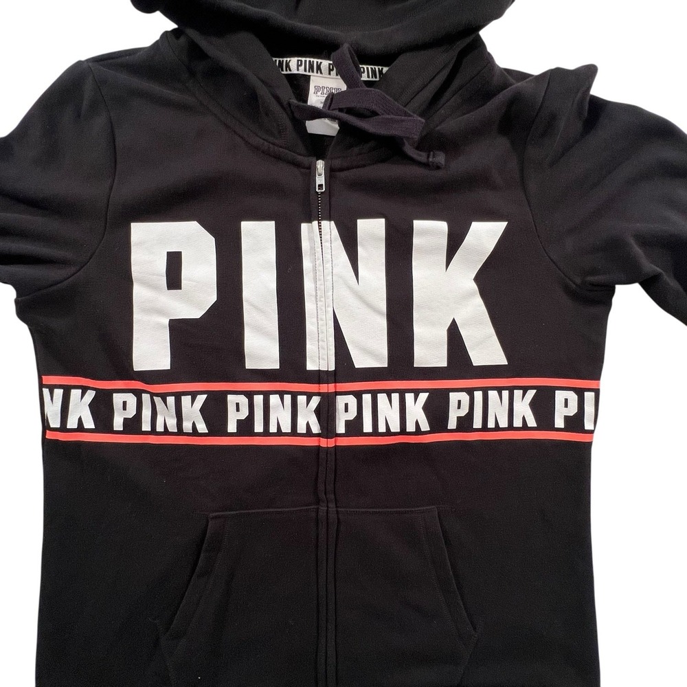 Victoria's Secret PINK Black Full Zip Hoodie Sweatshirt Women's Medium - Picture 3 of 10